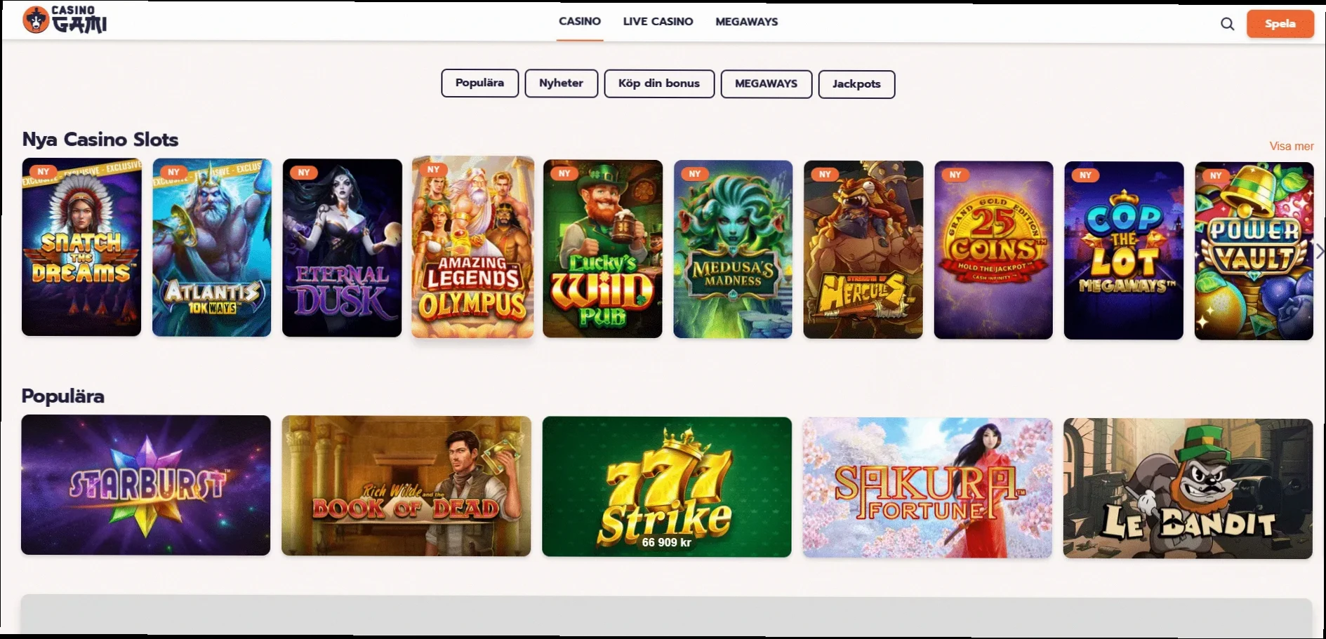 Gami Casino 150% bonus upp till €500 och 300 gratissnurr